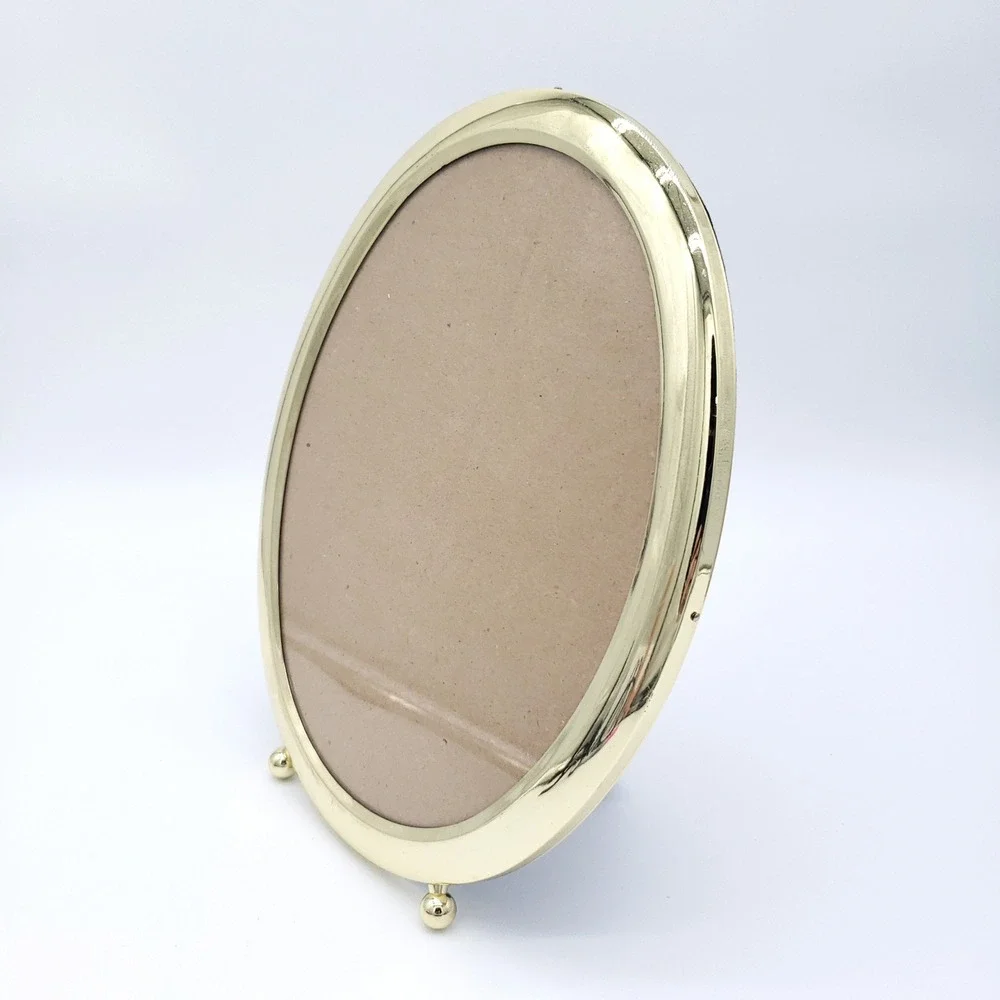 Vintage Hollywood Regency Brass Oval Picture Frame 8x10 Gold Easel Display
